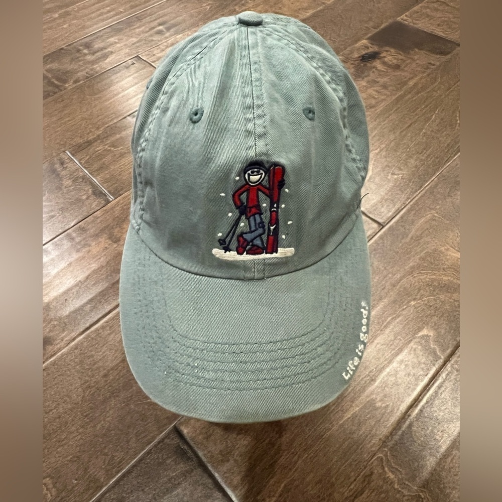 Life Is Good Unisex Blue Green Cotton Skiing Adjustable Strapback Hat Cap